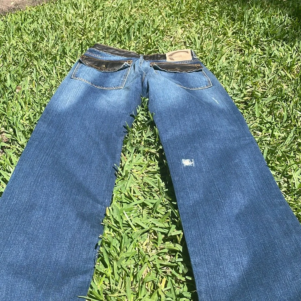 Just Cavalli Dark Brown Leather Trim Jeans